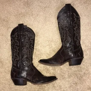 Justin Women’s Cowgirl Western Leather Brown Reptile Design Tall Heeled Boots