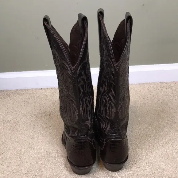 Justin Women’s Cowgirl Western Leather Brown Reptile Design Tall Heeled Boots