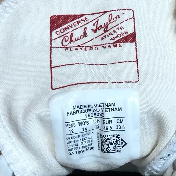 JW Anderson White Converse Edition Grid Logo Sneakers Unisex Size 12.