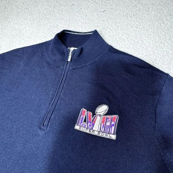 Kansas City Chiefs Sweater Men Medium Blue Peter Millar Wool Superbowl LVIII