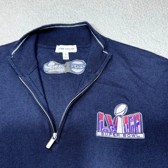 Kansas City Chiefs Sweater Men Medium Blue Peter Millar Wool Superbowl LVIII