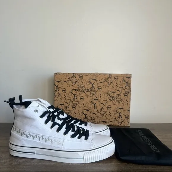 Karl Lagerfeld Paris Natural Men's Canvas Logo Hi Top Shoe Size 9 #B1475