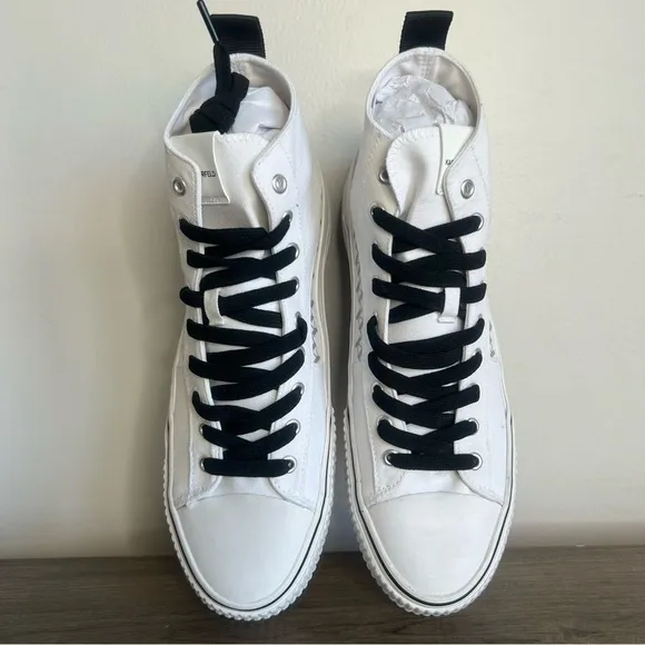Karl Lagerfeld Paris Natural Men's Canvas Logo Hi Top Shoe Size 9 #B1475