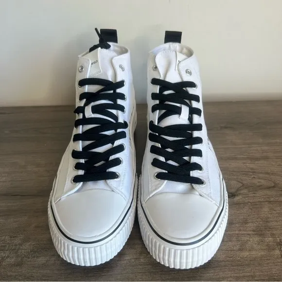 Karl Lagerfeld Paris Natural Men's Canvas Logo Hi Top Shoe Size 9 #B1475