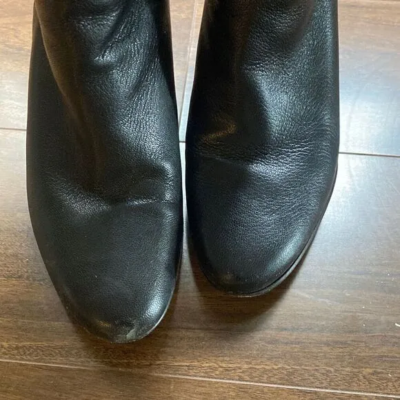 Kate Spade 7 Belinda Button tall black leather heeled boots