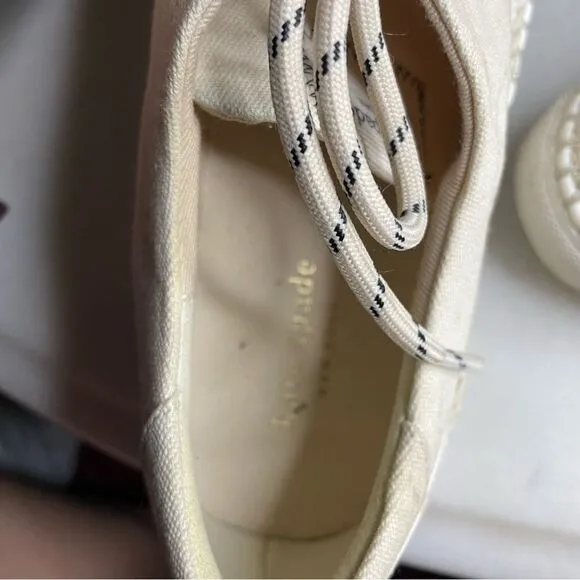 Kate Spade Lace Up Espadrille Sneakers Boat Party Parchment Beige Canvas- Size 8