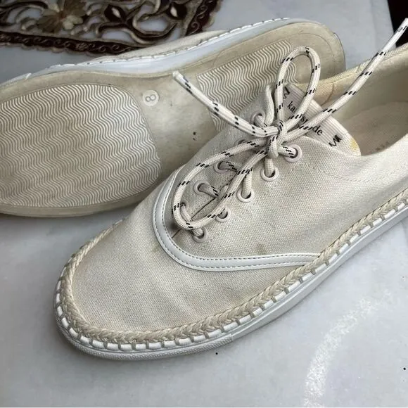 Kate Spade Lace Up Espadrille Sneakers Boat Party Parchment Beige Canvas- Size 8