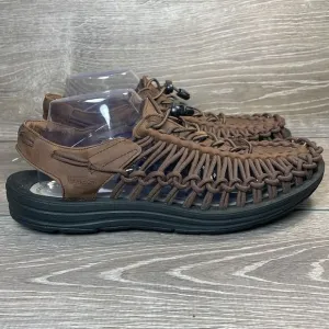 Keen Uneek Brown Leather Men’s Sz 10 Slip On Bungee Cord Rope Boat Water Sandals