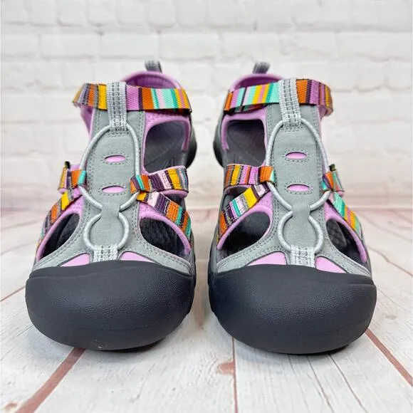 Keen Venice H2 Stripe Pink Gray Waterproof Hiking Shoes Girl Sz 6/Women's Sz 8