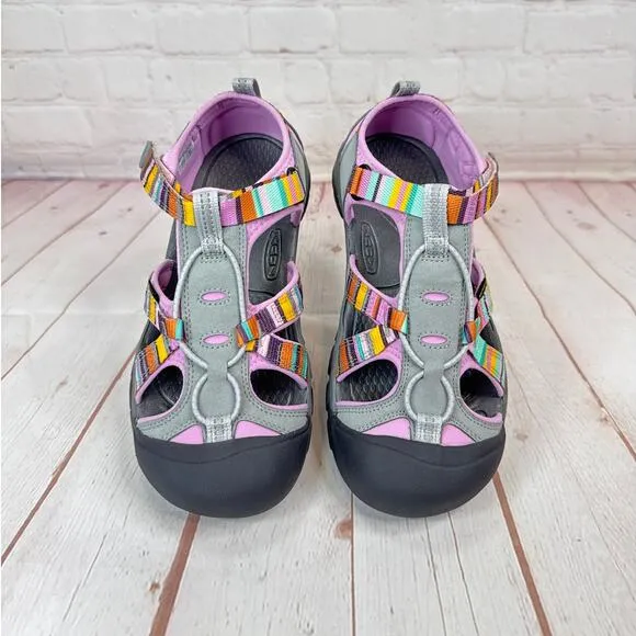 Keen Venice H2 Stripe Pink Gray Waterproof Hiking Shoes Girl Sz 6/Women's Sz 8