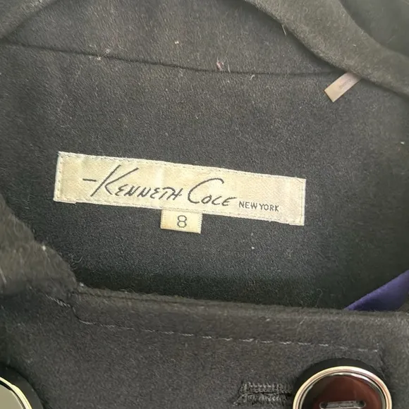 Kenneth Cole Black Wool Long Coat With Removable Hoodie Size 8