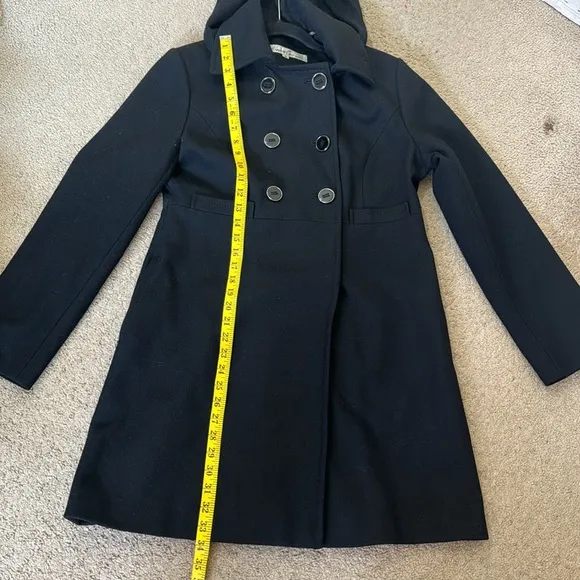 Kenneth Cole Black Wool Long Coat With Removable Hoodie Size 8