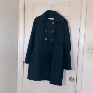 Kenneth Cole Black Wool Long Coat With Removable Hoodie Size 8