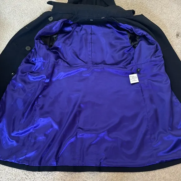 Kenneth Cole Black Wool Long Coat With Removable Hoodie Size 8