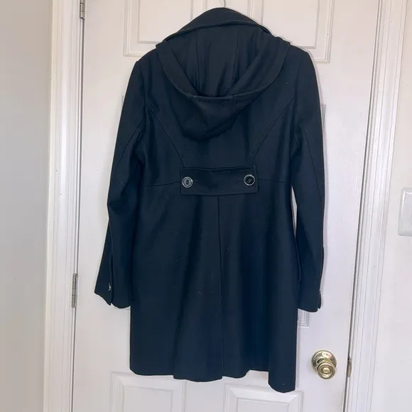 Kenneth Cole Black Wool Long Coat With Removable Hoodie Size 8