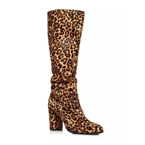 Kenneth Cole Justin Boots Size 6.5 M Leopard‎  Calf Hair Knee High Womens Shoes