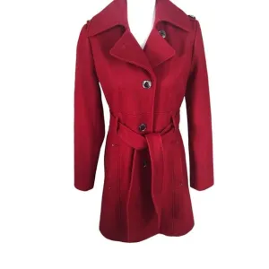 Kenneth Cole Wool Blend Assymetrical Military Trench Coat Dark Red Sz 2