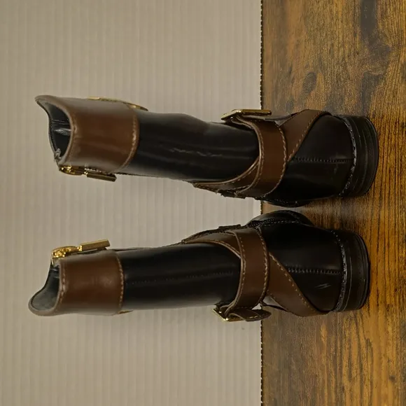 Kids Michael Kors Emma Blaire Tall Riding Leather Boots Girls Brown Black Size 5
