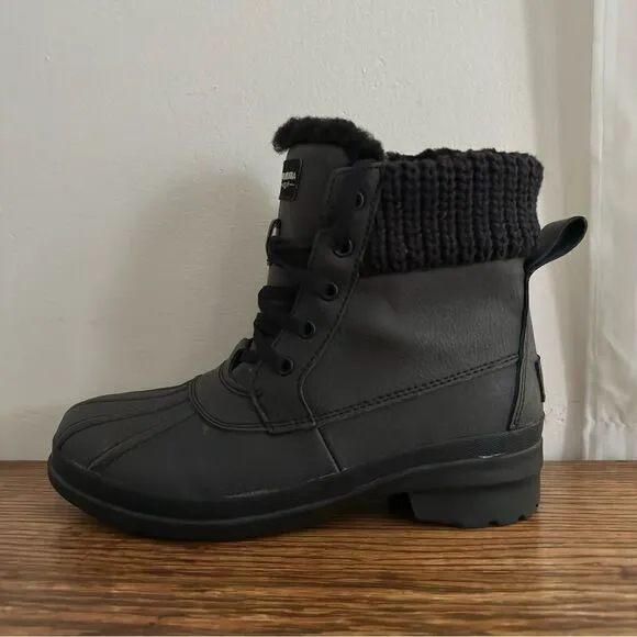 Koolaburra by Ugg Sylia Short Duck Boot Water Resistant Black Leather Women’s 7