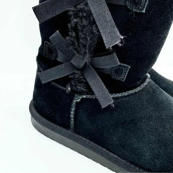 Koolaburra by UGG Victoria Tall Girls Bow Detail Tall Suede Boots Black Size 5
