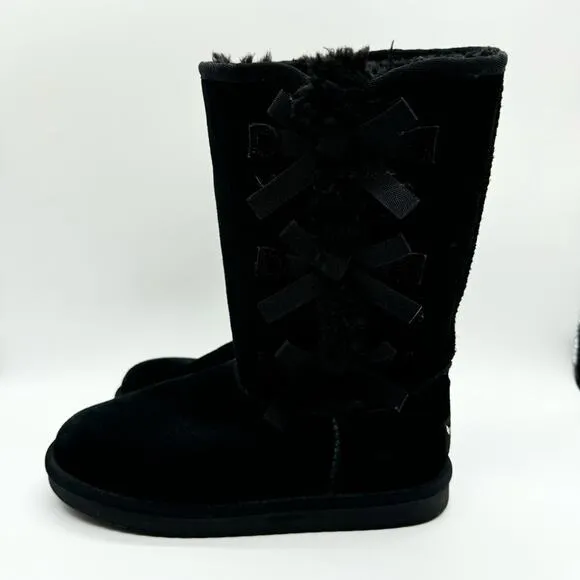 Koolaburra by UGG Victoria Tall Girls Bow Detail Tall Suede Boots Black Size 5