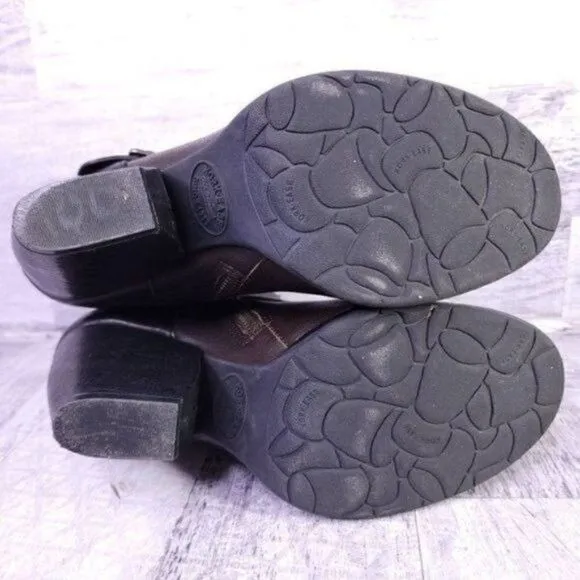 Kork Ease Anki Buckle Strap Leather Heeled Moto Boot Brown Black Women's sz 8