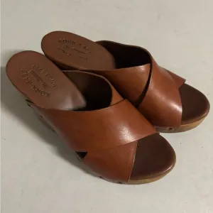 Kork-Ease Brown Leather Mules with Cross-Over Design Size 9