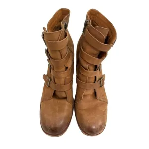 Kork Ease Dee chunky heeled Ankle leather boots military tan Y2K 90s sz 9