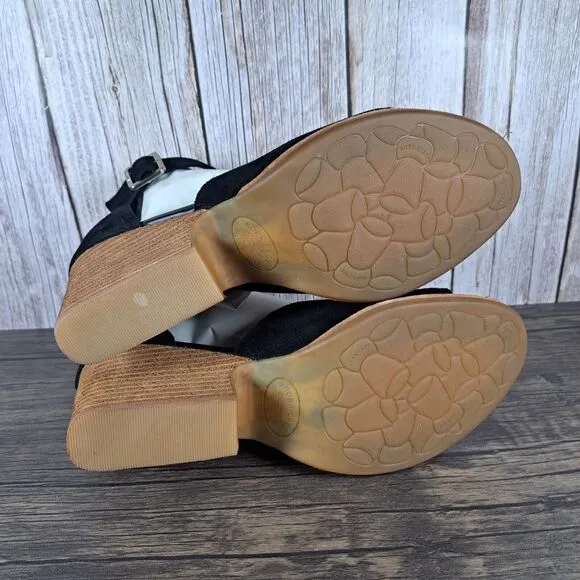 Kork-Ease Gazania Black Suede Wedge Ankle Strap Sandals Women's Sz 9 M (VGC)