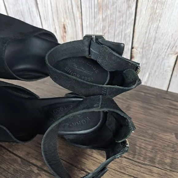 Kork-Ease Gazania Black Suede Wedge Ankle Strap Sandals Women's Sz 9 M (VGC)