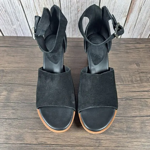 Kork-Ease Gazania Black Suede Wedge Ankle Strap Sandals Women's Sz 9 M (VGC)