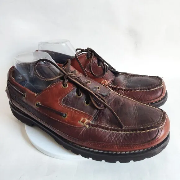 L L Bean US Mens Size 12 M Allagash Bison Leather Handsewn 3-Eye Shoes Brown