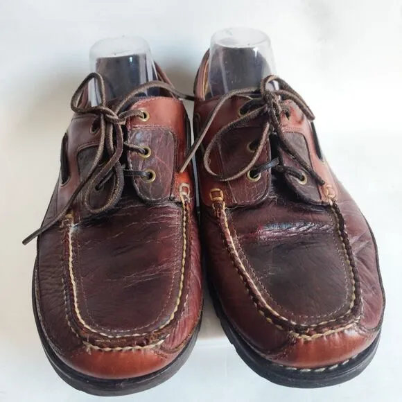 L L Bean US Mens Size 12 M Allagash Bison Leather Handsewn 3-Eye Shoes Brown