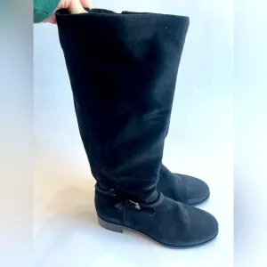La Canadienne Women's 10M Black Suede Leather Tall Boots Buckle Accent 16&quot; NEW