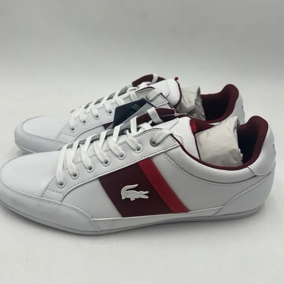 Lacoste Shoes Mens 10.5 White Burgundy Chaymon 223 Leather Sneakers