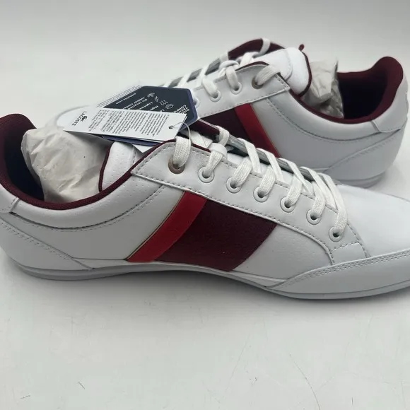Lacoste Shoes Mens 10.5 White Burgundy Chaymon 223 Leather Sneakers
