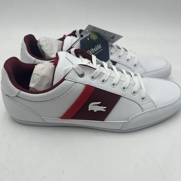 Lacoste Shoes Mens 10.5 White Burgundy Chaymon 223 Leather Sneakers
