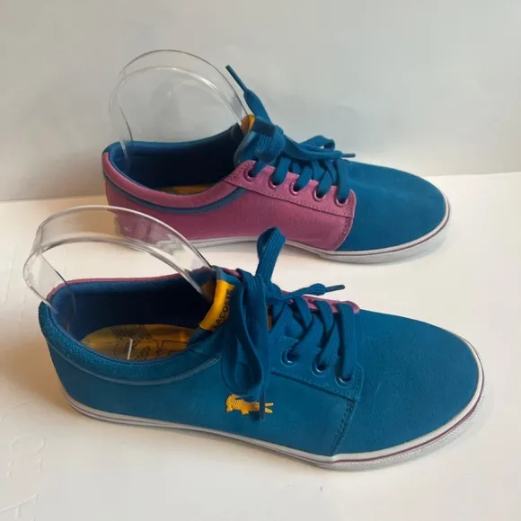 Lacoste vaultstar sleek Tennis Suede Canvas Turquoise Purple Sneakers Shoes Logo