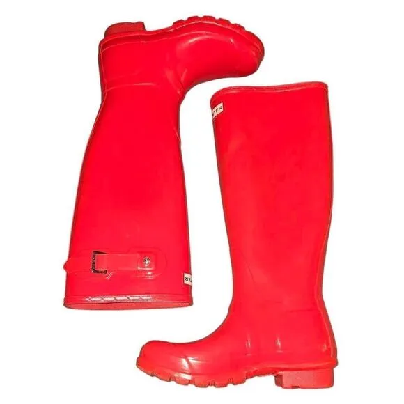 Ladies Hunter Size 5 Military Red Tall Rain Boots Rainboots Galoshes No-Slip