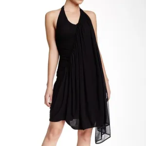 L.A.M.B. Asymmetric Knit Cape Halter Dress
