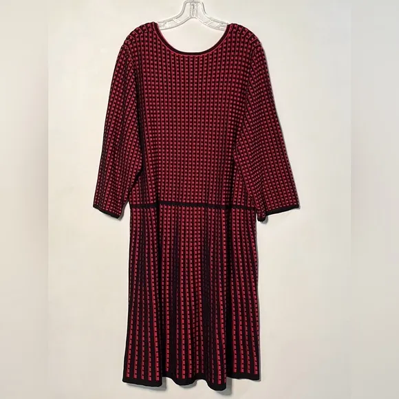 LANE BRYANT NWOT Fit/Flare 3/4 Red/Black Scoop Career/Party Sweater Dress 26/28