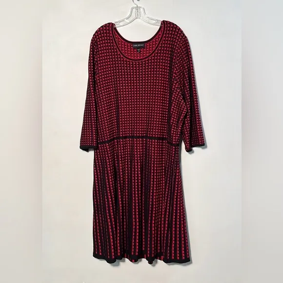 LANE BRYANT NWOT Fit/Flare 3/4 Red/Black Scoop Career/Party Sweater Dress 26/28