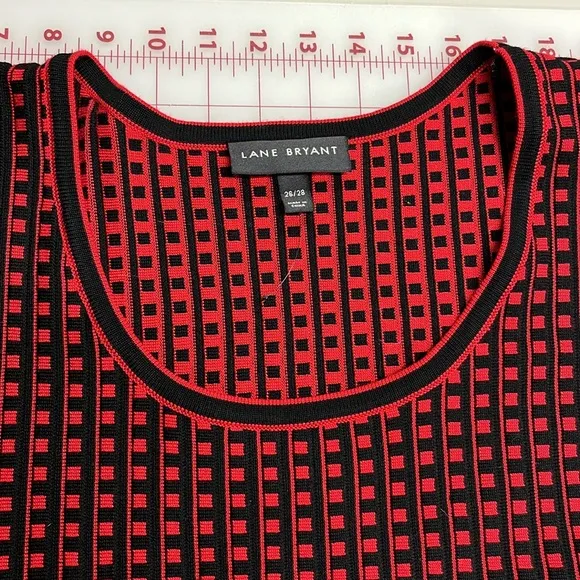 LANE BRYANT NWOT Fit/Flare 3/4 Red/Black Scoop Career/Party Sweater Dress 26/28