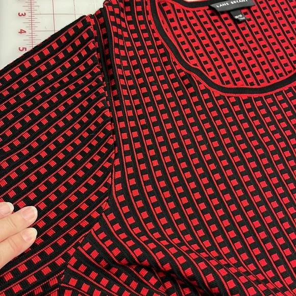LANE BRYANT NWOT Fit/Flare 3/4 Red/Black Scoop Career/Party Sweater Dress 26/28