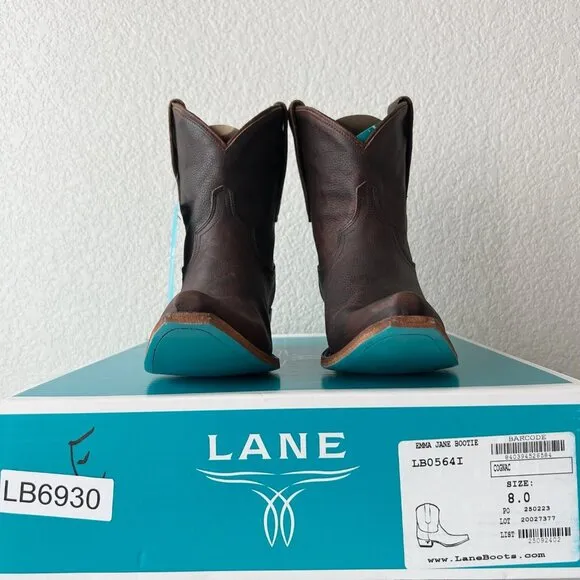 Lane EMMA JANE Womens Cowboy Bootie 8 Brown Leather Western Cowgirl Short Boots