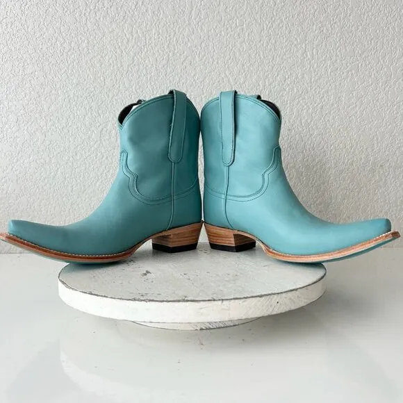 Lane EMMA JANE Womens Cowboy Bootie 8.5 Turquoise Leather Western Cowgirl Boots