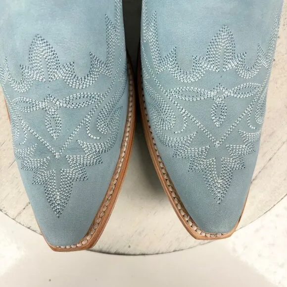 Lane LEXINGTON Blue Cowboy Boots 7.5 Leather Western Ankle Bootie Short …