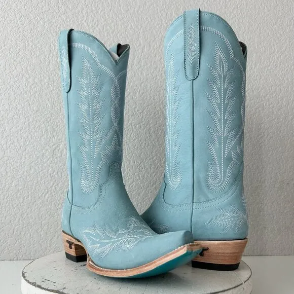 Lane LEXINGTON Womens Cowboy Boots 7.5 Powder Blue Leather Western Cowgirl Tall