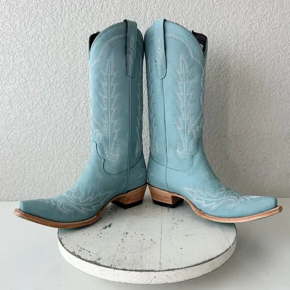 Lane LEXINGTON Womens Cowboy Boots 7.5 Powder Blue Leather Western Cowgirl Tall