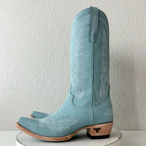 Lane LEXINGTON Womens Cowboy Boots 7.5 Powder Blue Leather Western Cowgirl Tall